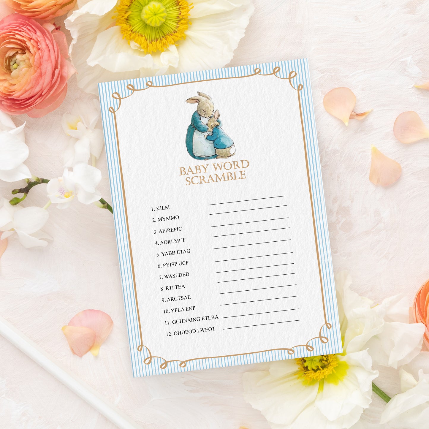 Peter Rabbit Baby Shower Game Cards
