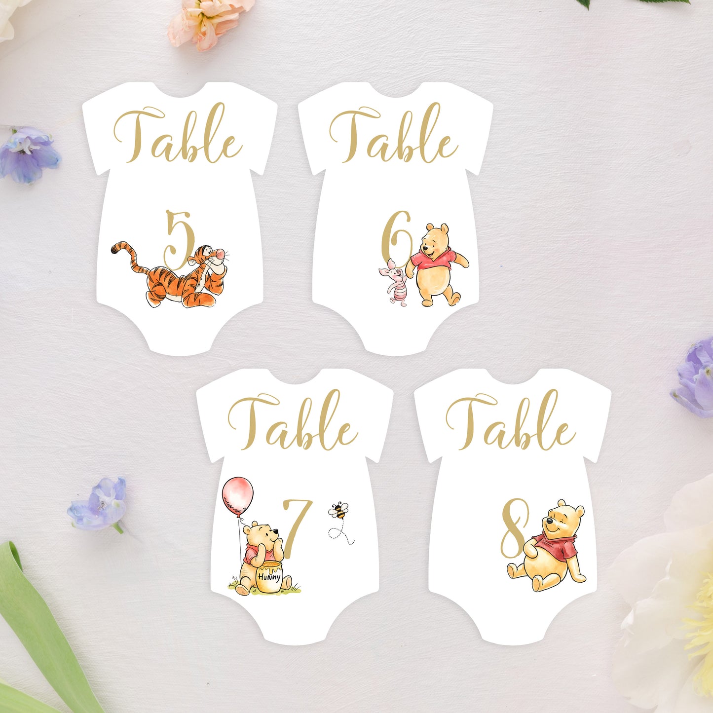 Winnie the Pooh Onesie Shape Table Numbers