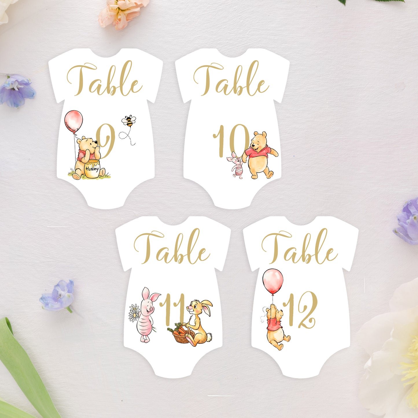 Winnie the Pooh Onesie Shape Table Numbers