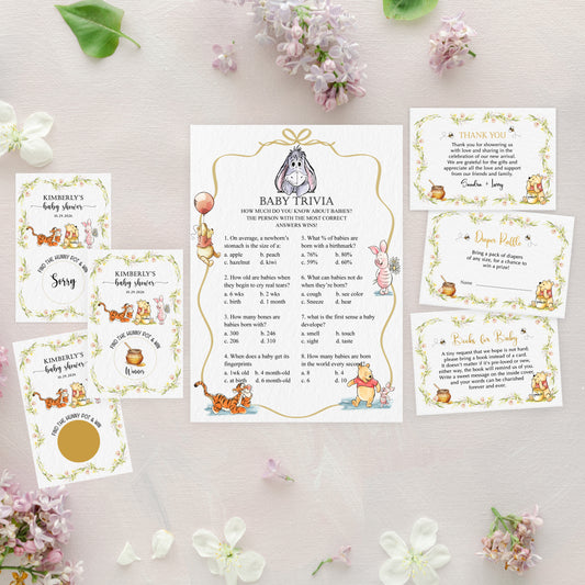 Winnie the Pooh Diaper Raffle and Book for Baby Cards