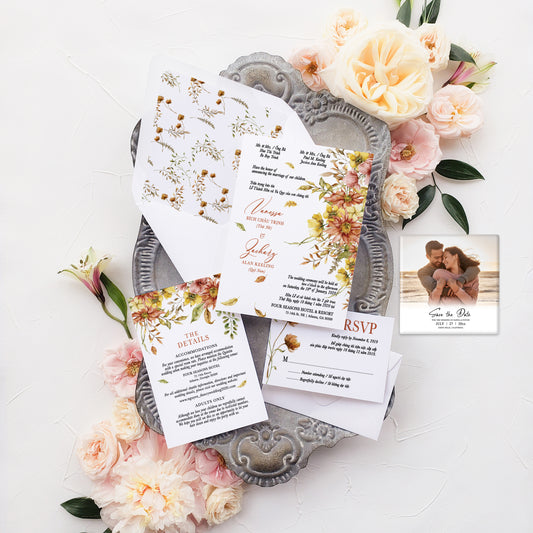 WINSLET | Bilingual Vietnamese Wedding Invitation Suite Bundle with 3" Square Photo Magnet Button Option