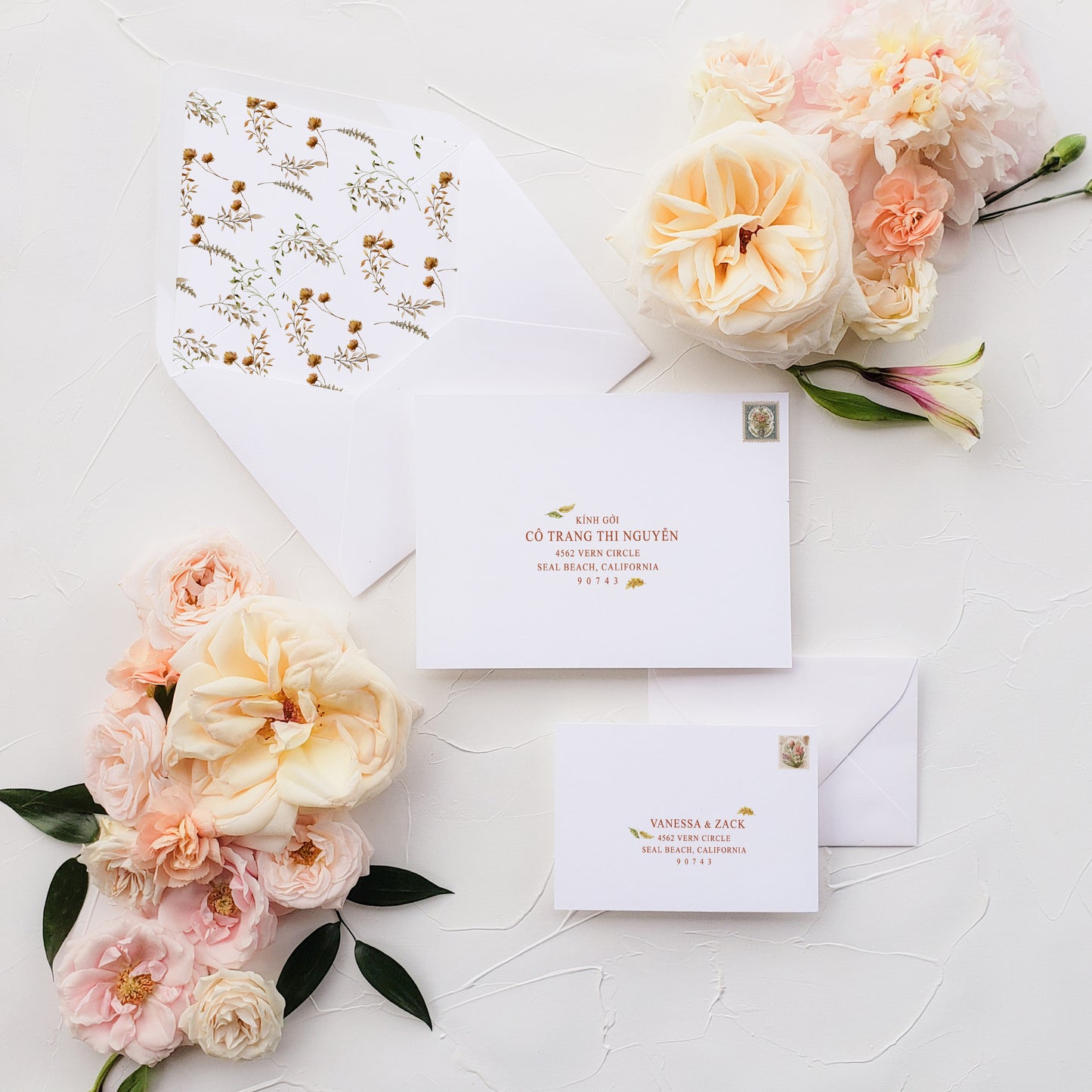 WINSLET | Bilingual Vietnamese Wedding Invitation Suite Bundle with 3" Square Photo Magnet Button Option