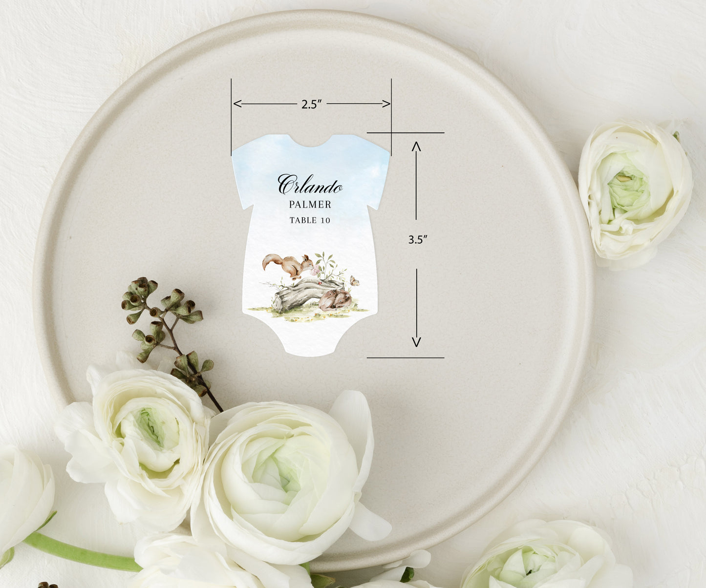 Onesie Shape Woodland Escort/Place Cards