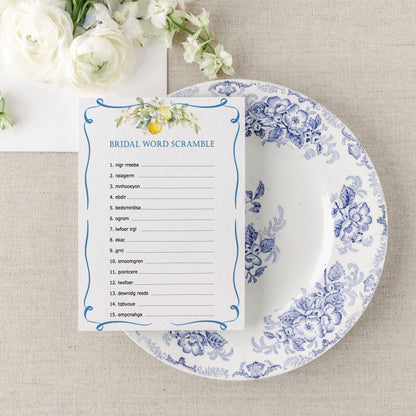 Blue Citrus Lemon Bridal Shower Game Cards