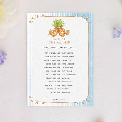 Peter Rabbit Baby Shower Game Cards