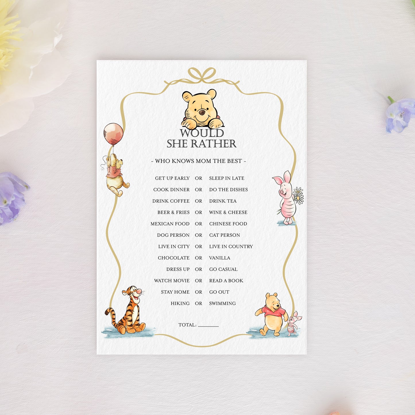 Winnie the Pooh Baby Shower Game Cards