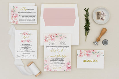 Emma Bilingual Spanish Cherry Blossoms Wedding Invitation Suites